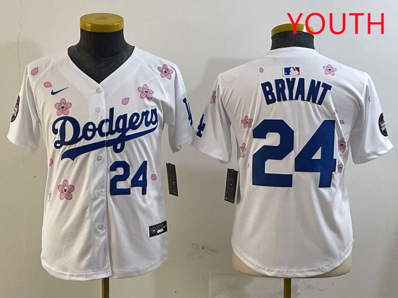 Youth Los Angeles Dodgers 24 Bryant White Sakura Edition 2025 Nike MLB Jersey style 8